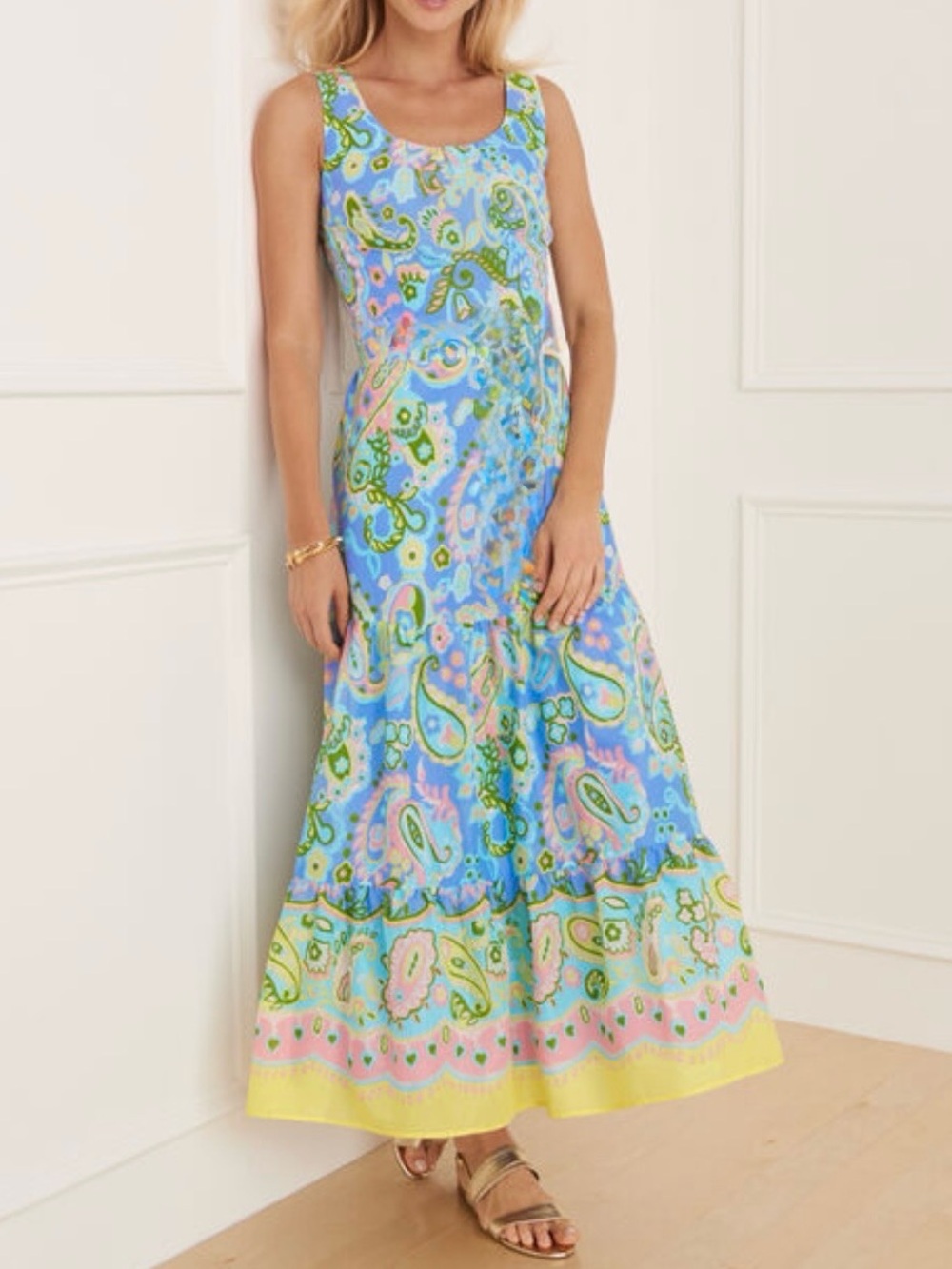 Talbots Volie 100% Cotton Sleeveless Blue Paisley Maxi Fit and Flare Dress